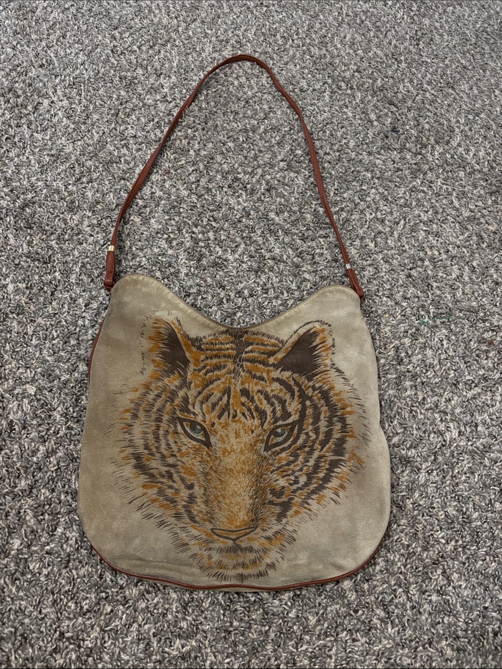 Vintage suede purse Tiger print Made in Italy needs cleaning 70s zipper closure